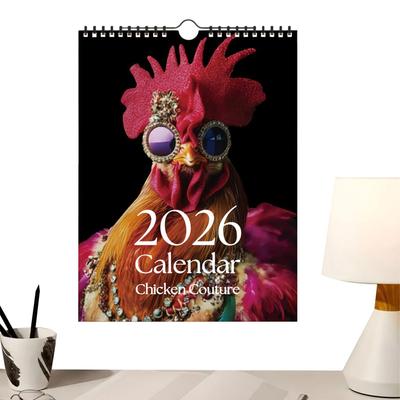2026 New Year Calendar 12 Month Humorous Rooster Pictures Funny Calendar 2026 for Bedroom School Office Work Apartment Dormitory