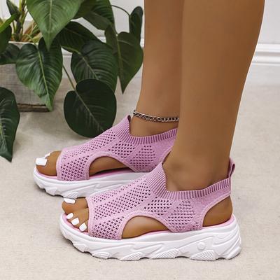 Sommer neue dicksohlige Fischmaul-Sandalen Damen gewebtes Mesh flachsohlige Strandschuhe Mode lässige Studenten Sportsandalen