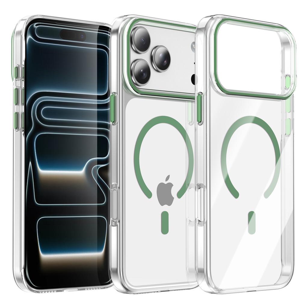For IP17PROMAX Magnetic Phone Case for Apple 16pro Transparent PC Contrasting Color 15 Simple Phone Case