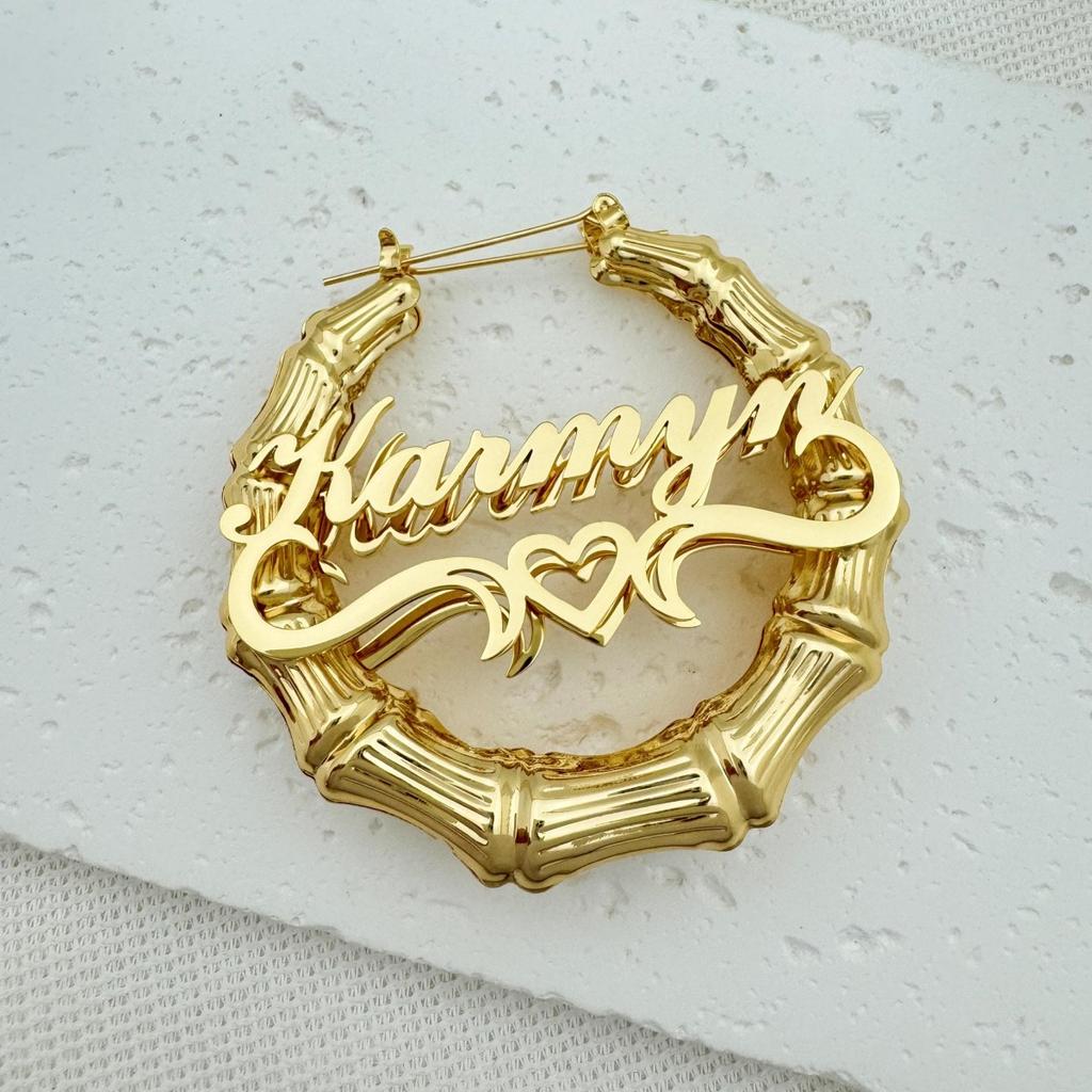 Custom Name Plate Earrings Gold Plated Hoop Personalized Stainless Steel Earrings