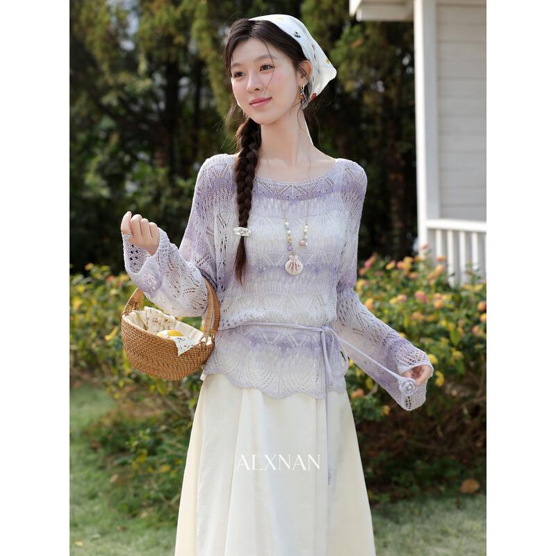 

Women s Light Purple Hollow Knit Sweater Top M