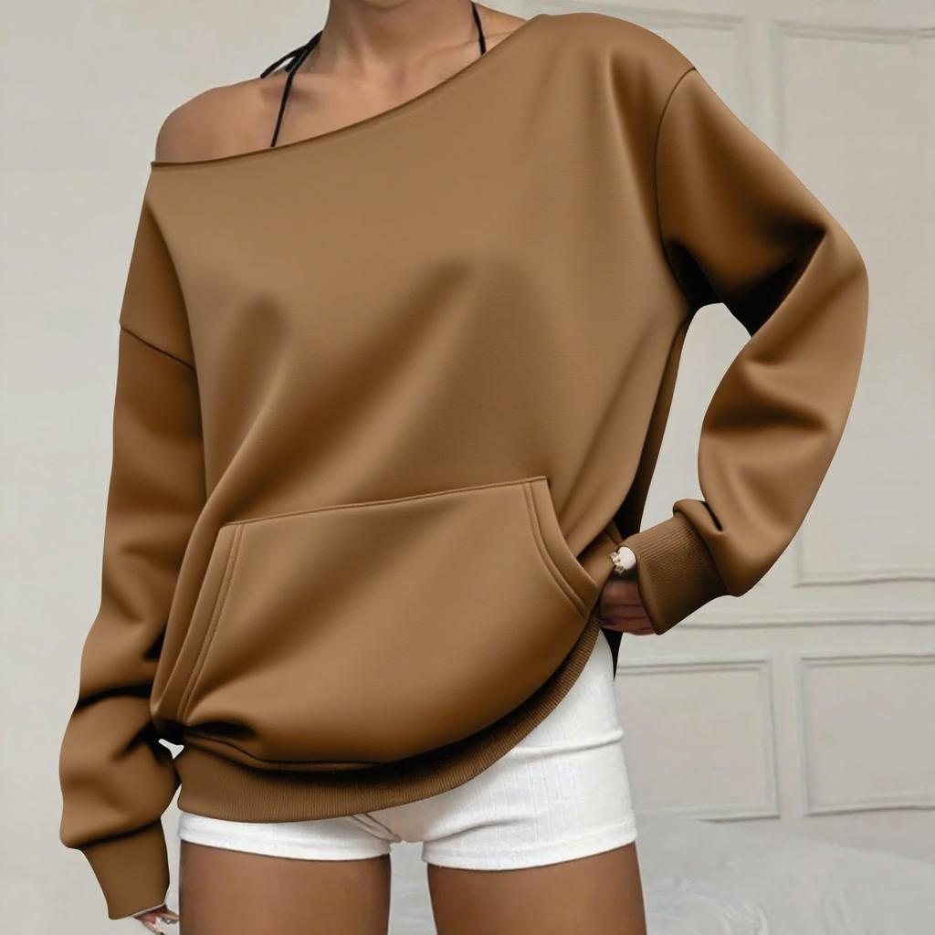 Women's Off Shoulder Long Sleeve Sweatshirt Loose Fit Streetwear Pullover Top