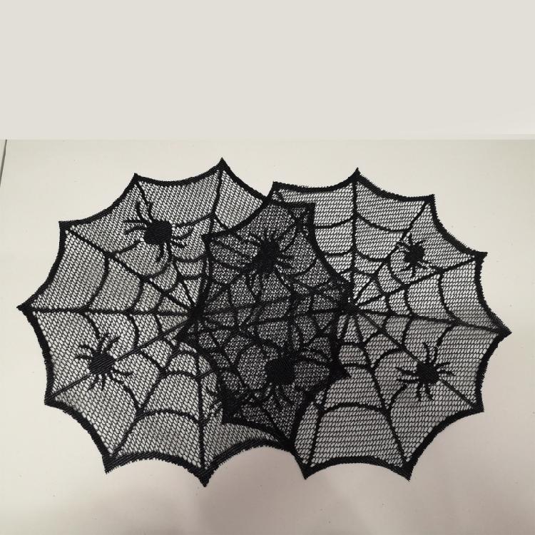 Schwarze runde Schnürsenkel-Deckchen mit Spinnennetzen Tischset für Paare und Einweihung