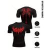 Mens Compression Short Sleeve T-Shirt Front And Back Print Neon Green Tribal Graphic Stretch Fabric High Elasticity Gym And MMA Athletic Top