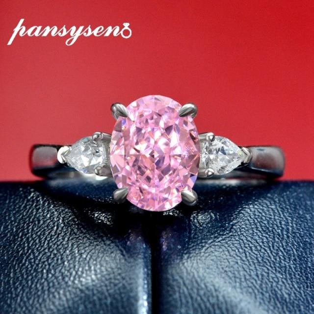 Sparkling 100 %925 Sterling Silver Oval 7 *9mm Red Pink Blue High Carbon Diamond Adjustalbe Rings For Women Fine Jewelry