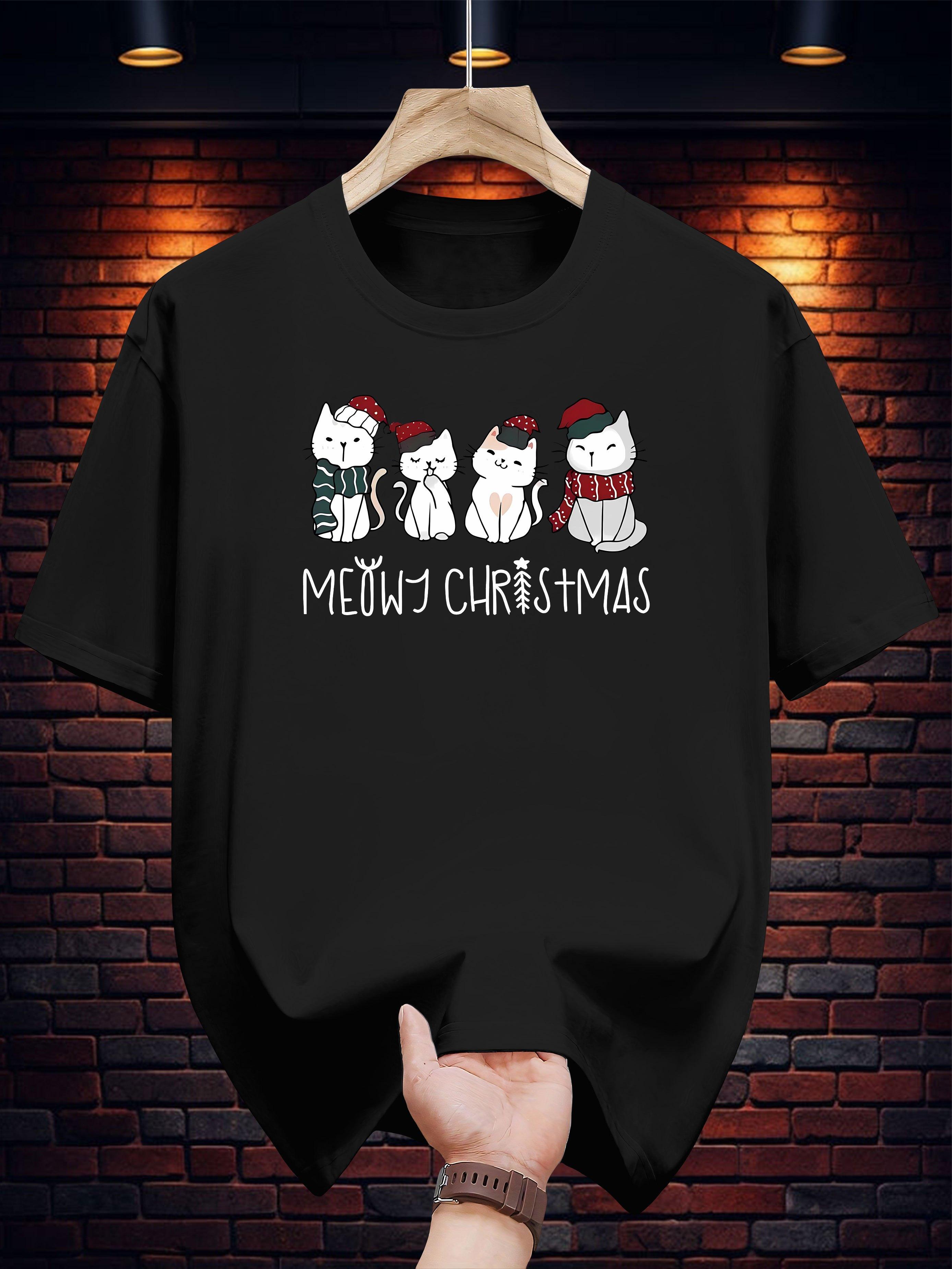 Casual Summer T-shirt - Crew Neck Short Sleeve Tee with Cute Cartoon Cat Graphic L