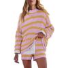 VEZFAA Women's Fashion Casual Stripe Print Spring Autumn Long Sleeve O-Neck Trousers Pants Suits