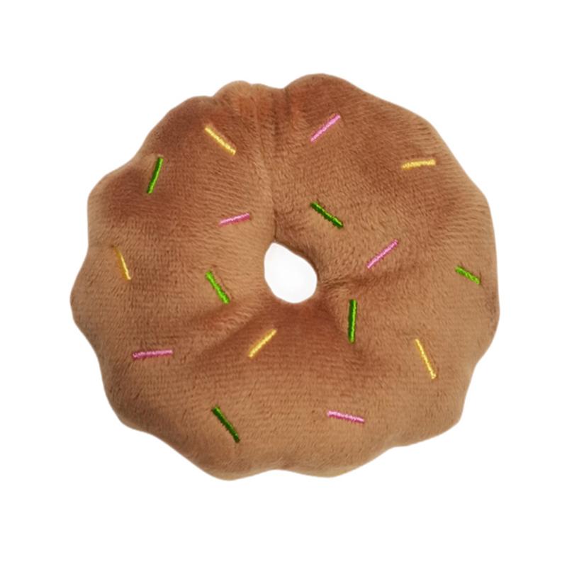 Cute Cartoon-Style Eco-Friendly Dog Toy Soft Squeaky Pet Plush Doughnut Food Design (Brown,10*10cm)