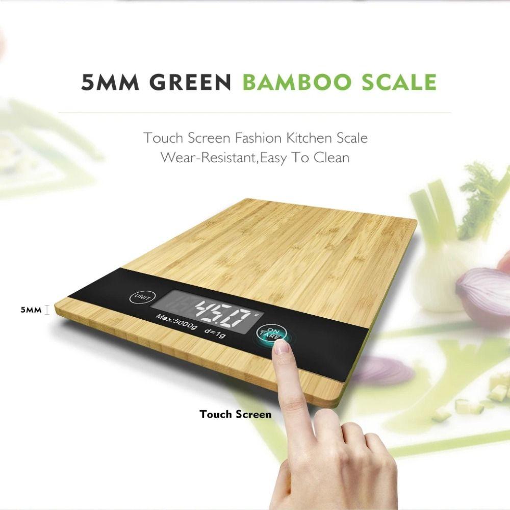 Tare Function Bamboo Kitchen Scale 5kg Weighing Electronic Household Scale  Household