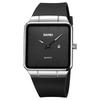 Men's Square Wristwatch Leather Belt Black Simple Slim Stylish Waterproof Business Casual Silver Black Gift
