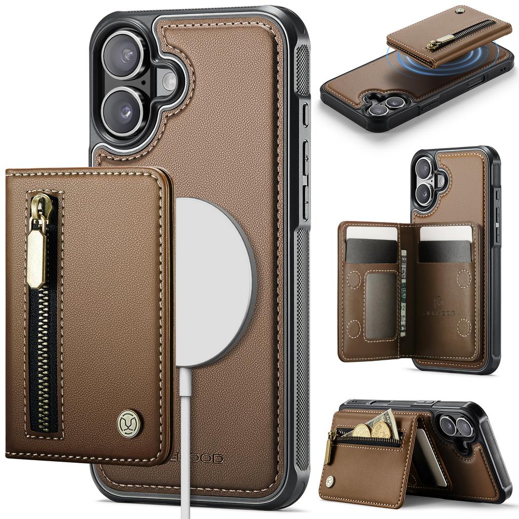 2 In 1 Detachable Magnetic Zipper Leather Cards Solt Wallet Case For iPhone 17 Pro Max 16 Plus 15 14 13 12 11 Phone Bag Cover