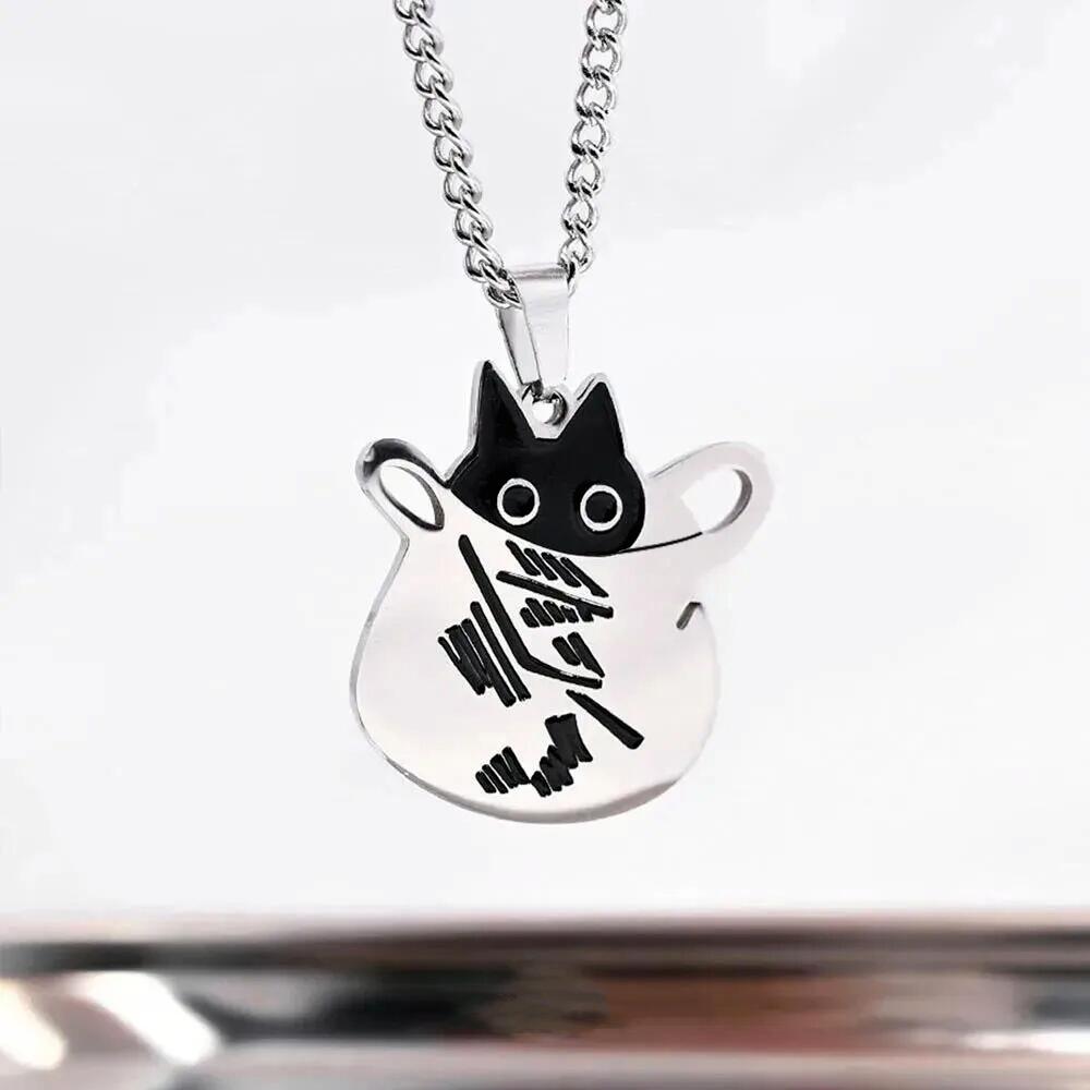 2024 Titanium Steel Black Cat Necklace For Women Men Trend Black Round Cat Pendant Sweater Chain Couple Neck Accessories
