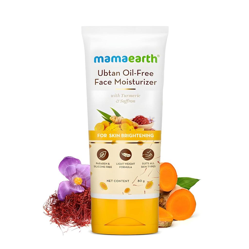Mamaearth Ubtan Oil-Free Face Moisturizer For Glowing Skin With Turmeric & Saffron, Lightweight Cream, 80g, Daily Hydration