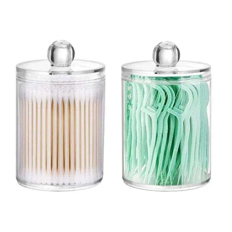 Organizator rotund de tampoane de bumbac cu capac Cutie de depozitare pentru tampon de machiaj Cutie mică cu ață dentară