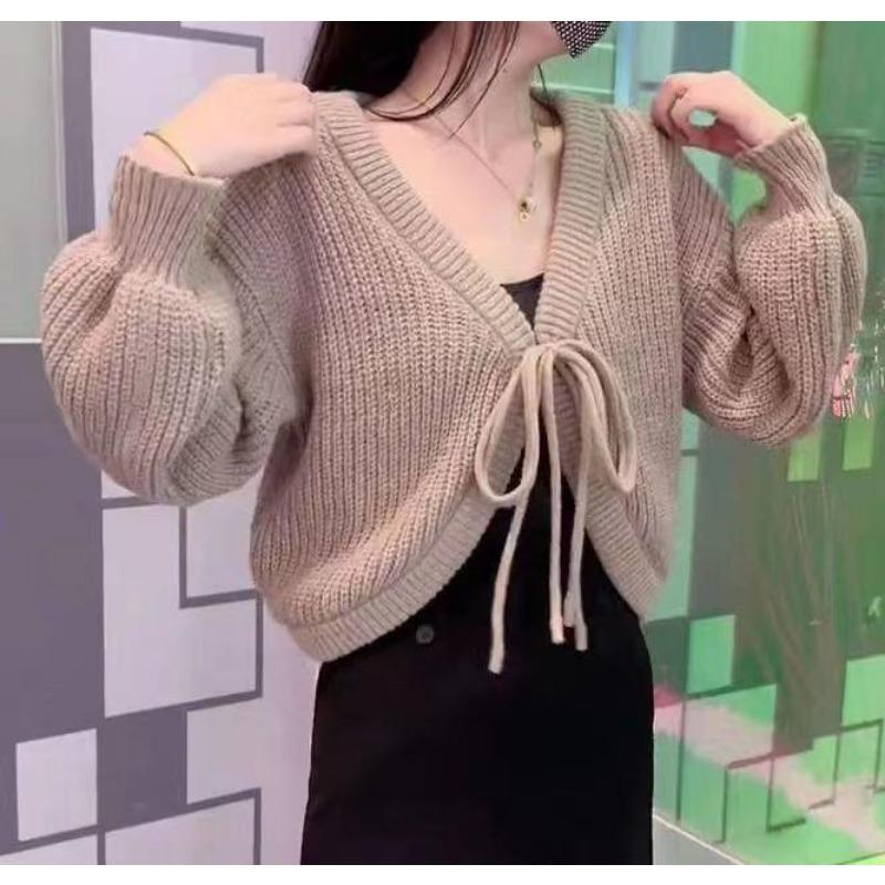 

Autumn casual versatile loose lace-up knitted sweater top women s lazy style loose neck sweater cardigan jacket XXXL