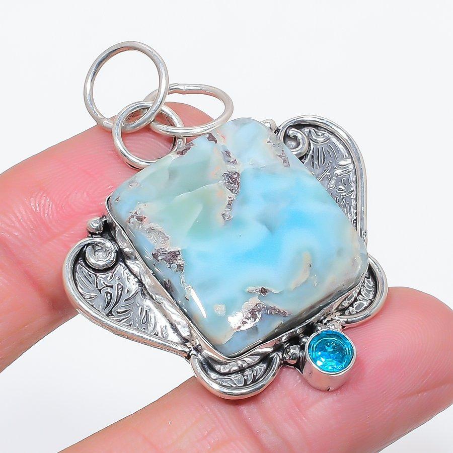 

Натуральный ларимар, драгоценный камень топаз, ювелирная подвеска из стерлингового серебра 925 пробы, 1,97 j7P59