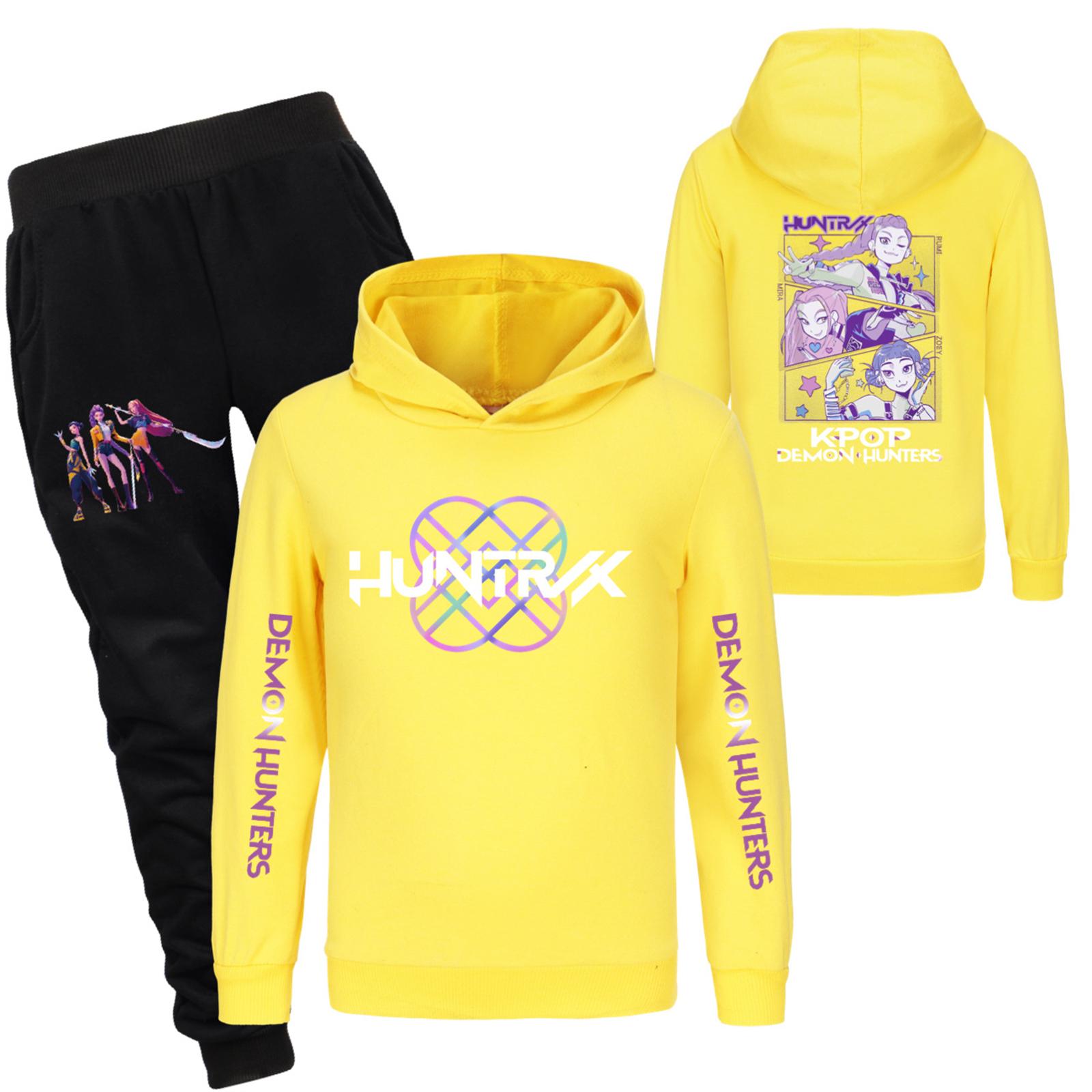 

Детский худи и брюки, двухпредметный спортивный костюм, комплект свитшота с длинным рукавом и принтом 140 жёлтый