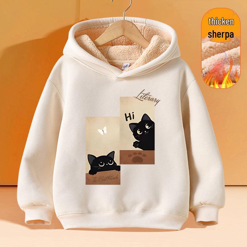 Girls' Plus Velvet Lambswool Hooded Sweatshirt - Warm, Thickened Pullover for Spring 2026 Trend