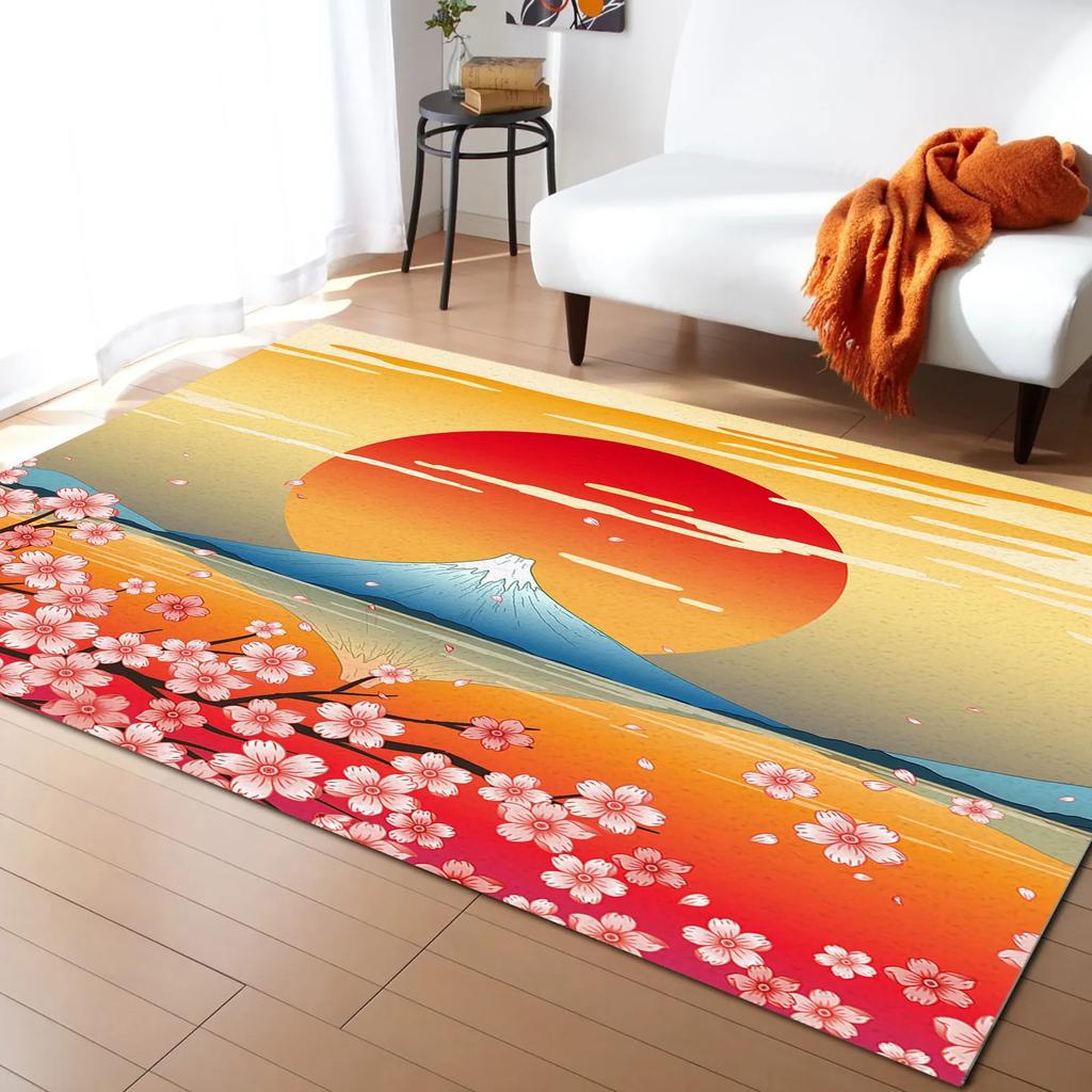 Pink Cherry Blossom Rug Romantic Floral Spring Carpet Non Slip Floor Mat for Girl's Bedroom, Bedside Living Room