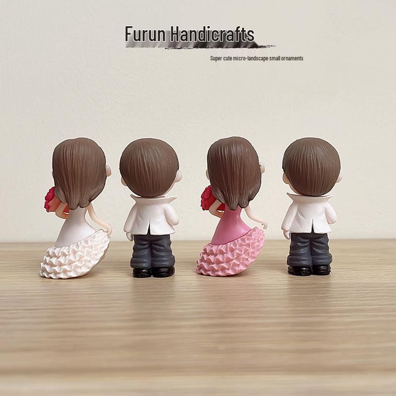 Cartoon Couple PVC Figurines: Wedding Dress Cake Toppers and Car Ornaments