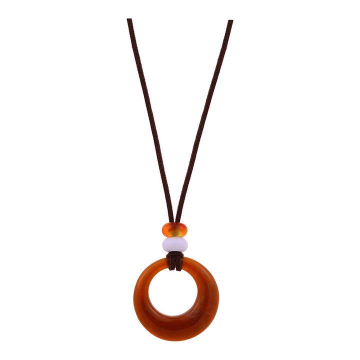 Vintage Long Brown Ring Pendant Necklace Women'S Sweater Atmospheric High-End High-End Sweater Chain Clothes Neck Chain