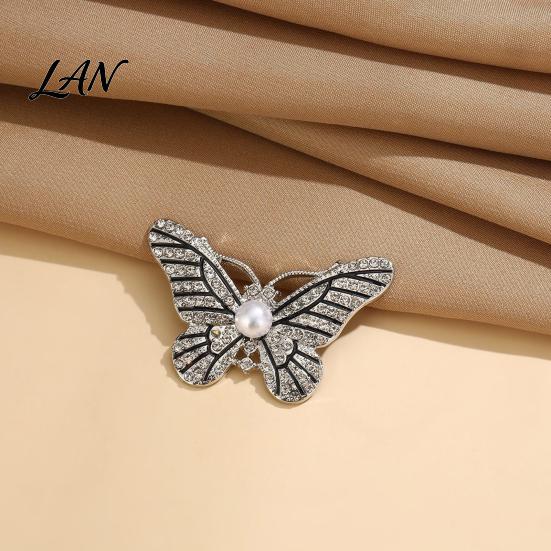 Oxidation Resistant Brooch Faux Pearl Rhinestone Butterfly Brooch, Women Girls Alloy Lapel Electroplated Pin Pin, Sweater Cardigan Coat Clothing