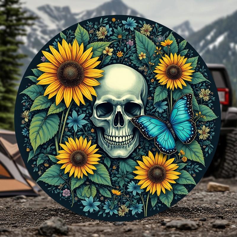 Skull Sunflower Butterfly Spare Tire Cover Artistic Waterproof Wheel Protector for SUV RV