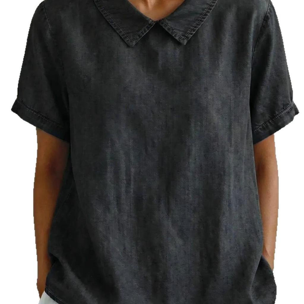 2026 European Spring/Summer Women's Casual Loose Lapel Faux Denim Short Sleeve Shirt