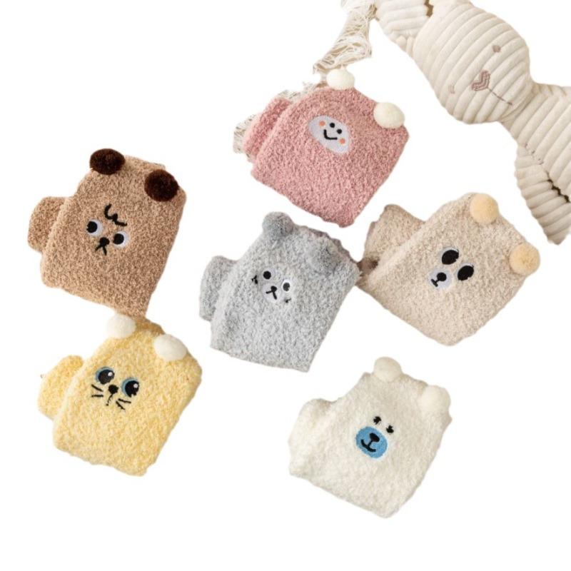 Winter and Autumn Elongated Knee-length Socks, Coral Fleece Women's Socks, Cartoon Embroidered Animal Women's Socks, Thick and Warm Socks