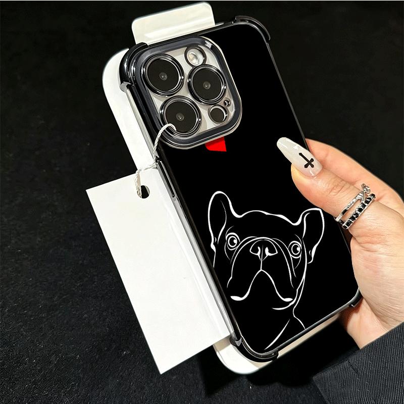 French Bulldog Black Desgin Plating Phone Case For Xiaomi Poco X5 X6 X7 X8 Pro Max F8 Ultra F7 M8 M7 M5S Redmi 15C 15 14C 13C 13