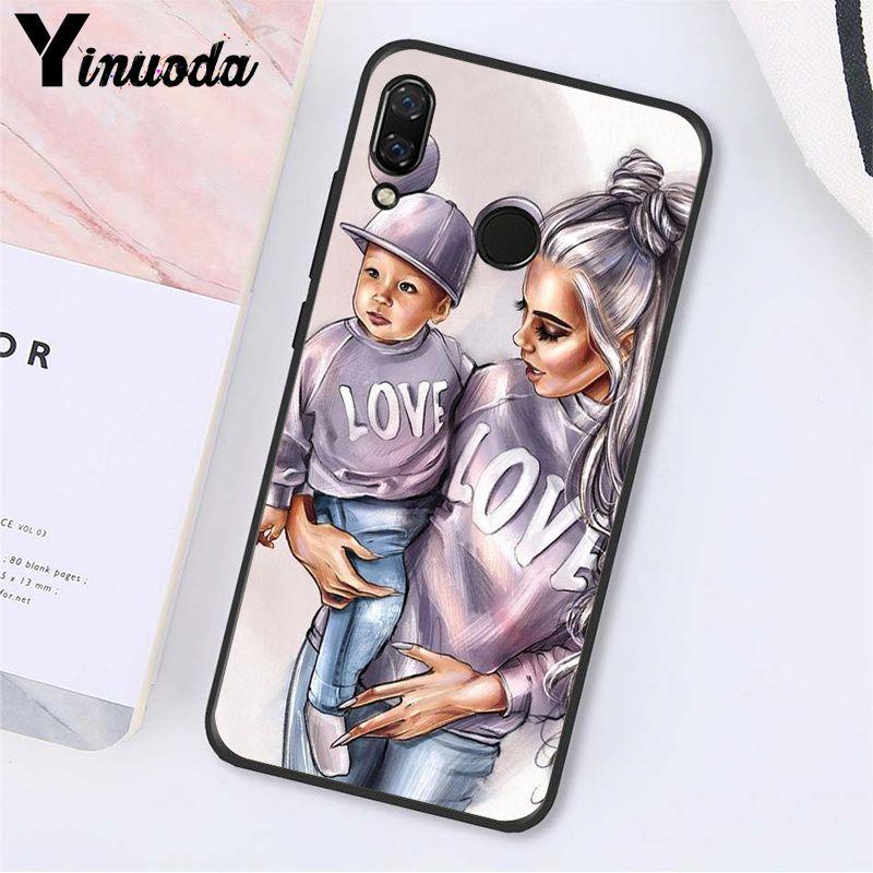 Yinuoda Fashion Black Brown Hair Baby Mom Girl Queen Phone Case for Xiaomi Redmi Note 7 8T Redmi 5plus 6A Note8 4X Note8Pro