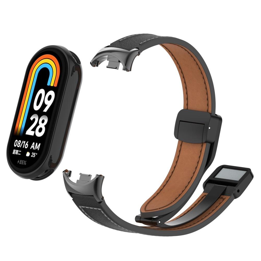 For Xiaomi Mi Band 10 9 8 Leather Strap Watch Magnetic Buckle Wristband for Miband 10 9 8 NFC Correa Watchband Bracelets Metal Interface