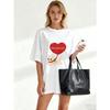Oversize Women's Short-Sleeve T-Shirt with Cute "BALLOON CAT" Heart Balloon Cat Print