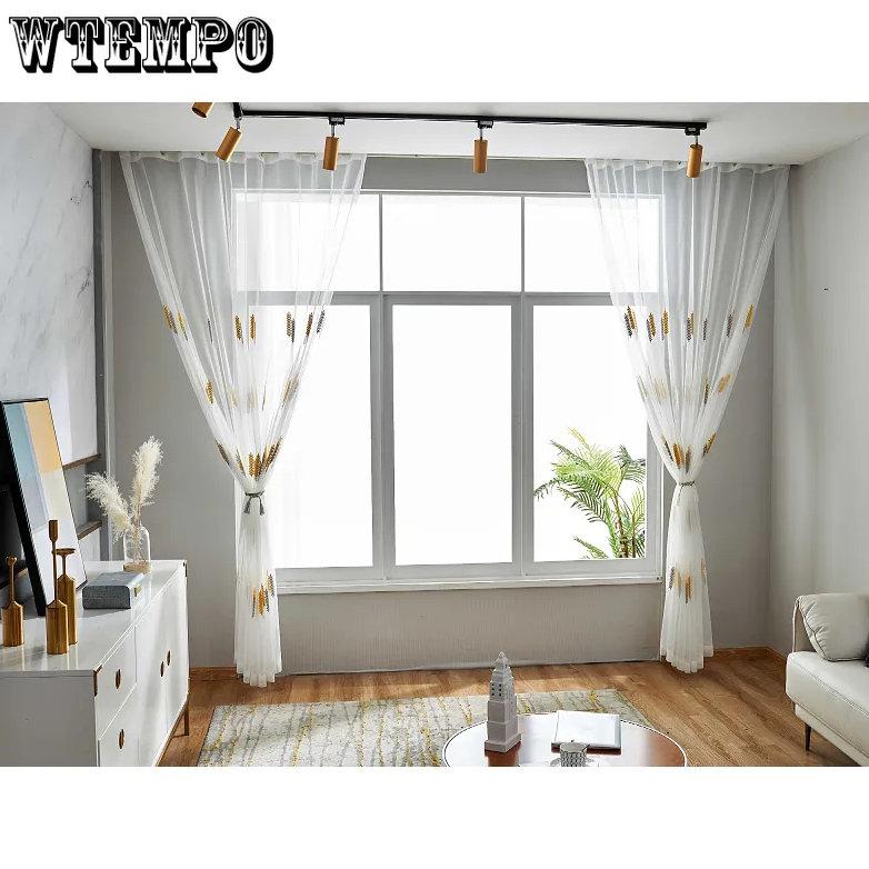 WTEMPO 2PCS Embroidered Window Screen Curtains Nordic Finished Bay Window Screens Bedrooms Living Rooms Mosquito Proof Simple Modern Gauze Curtains