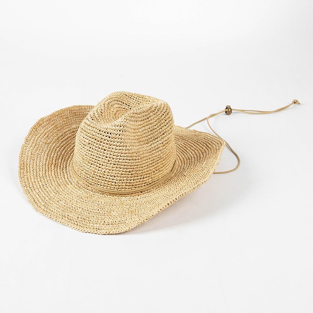 

Trendy Handmade Crochet Raffia Straw Denim Hat with Adjustable Strap for Outdoor Sun Protection, Casual Summer Fashion Sun Hat M 56-58cm