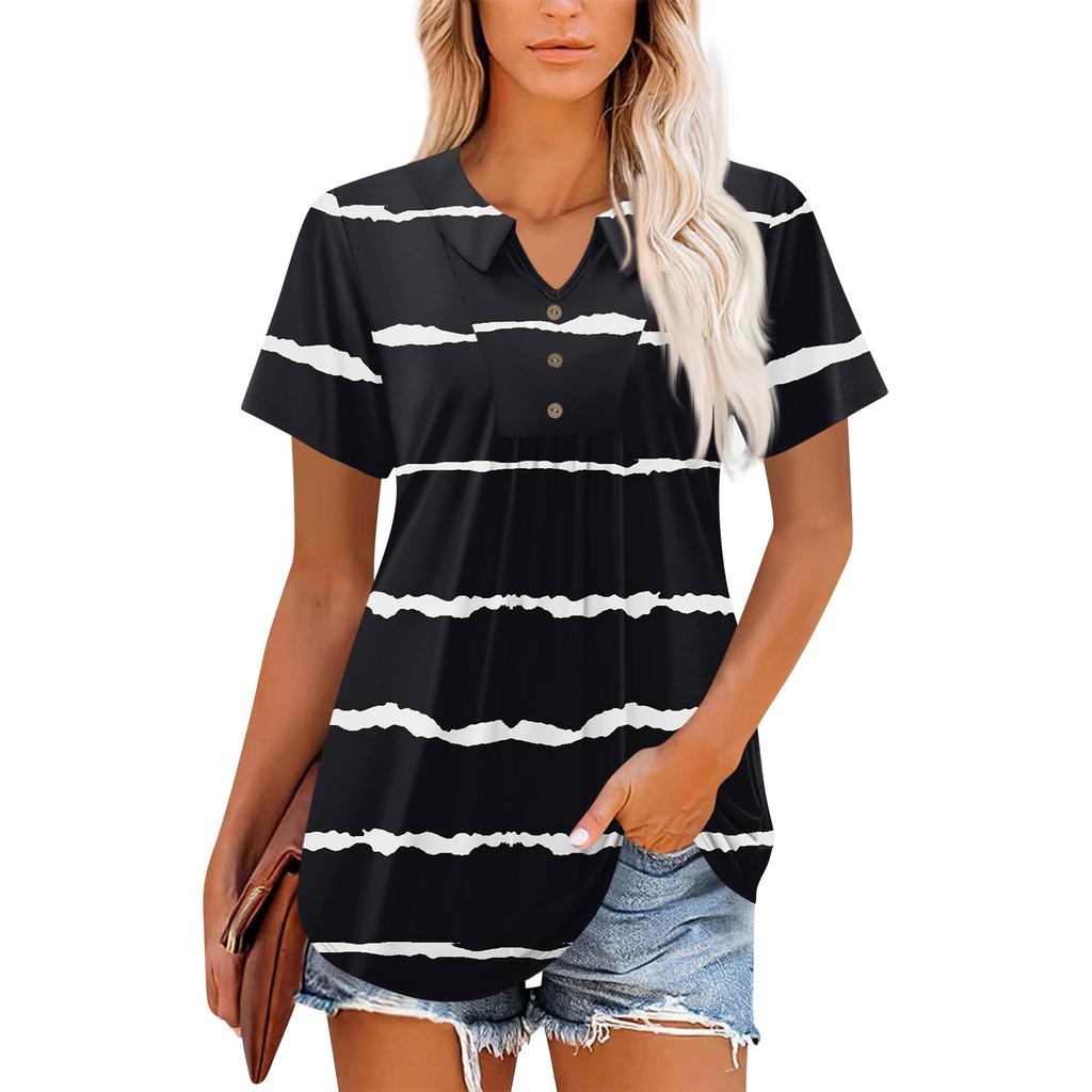 Women's Short Sleeve V-Neck Collared Tops Summer Business Casual Work T Shirts