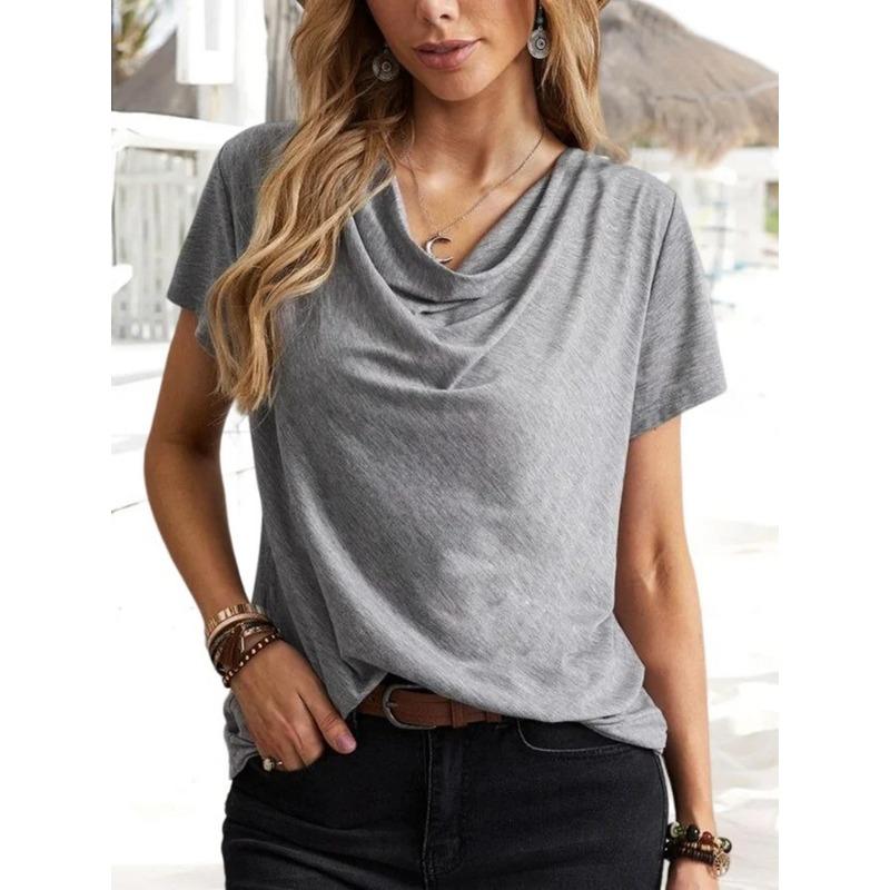 Women Casual Solid Color Short Sleeve Loose T Shirt