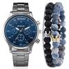 Women's Trendy Square Dial Quartz Watch with Leather Strap & Star Bangle