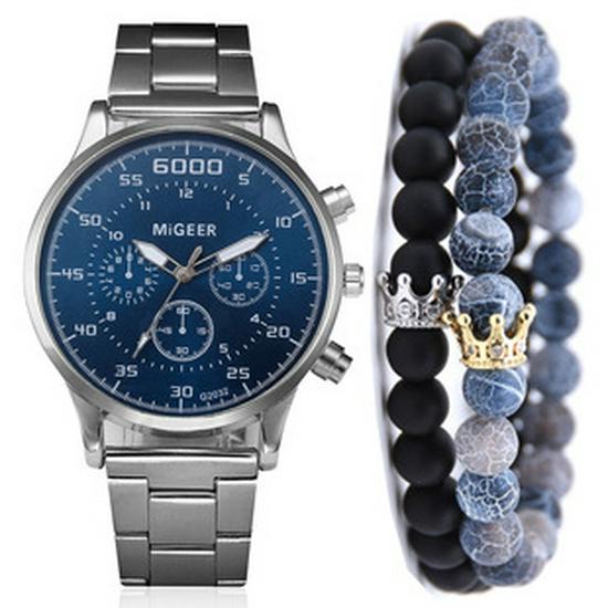 Women's Trendy Square Dial Quartz Watch with Leather Strap & Star Bangle