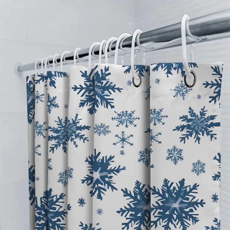 Snowflake Shower Curtain Waterproof Bathroom Decor Blue White Pattern Home Bath