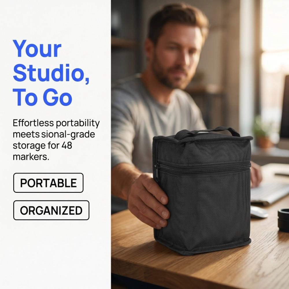 48/60/80 Marker Storage Bag Black Pen Case Easy Hand Grip Pen Organizer Daily Stationery Sorting