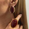Retro Exaggerated Geometric Oval Red Imitation Gemstone Resin Earrings Rings Set for Women Fashion Party Jewelry Sets Accessory