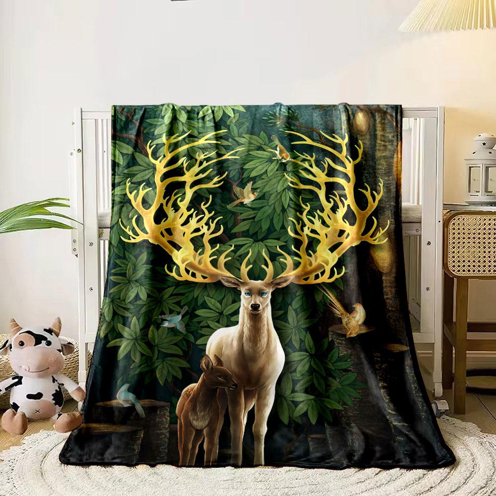 Golden Antler Deer Forest Blanket bedroom Blanket for Livingroom Couch lunch break Soft throw for Friend's festival Gift