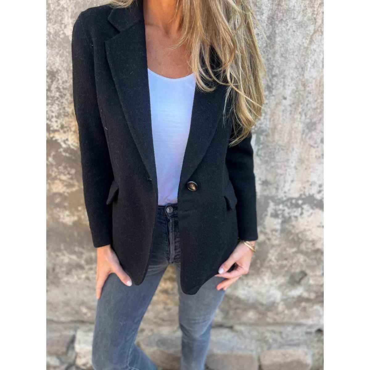 

2025 Autumn Winter New Women s Casual Wool Blend Lapel Button Decorative Pocket Blazer Coat for Amazon Europe America S