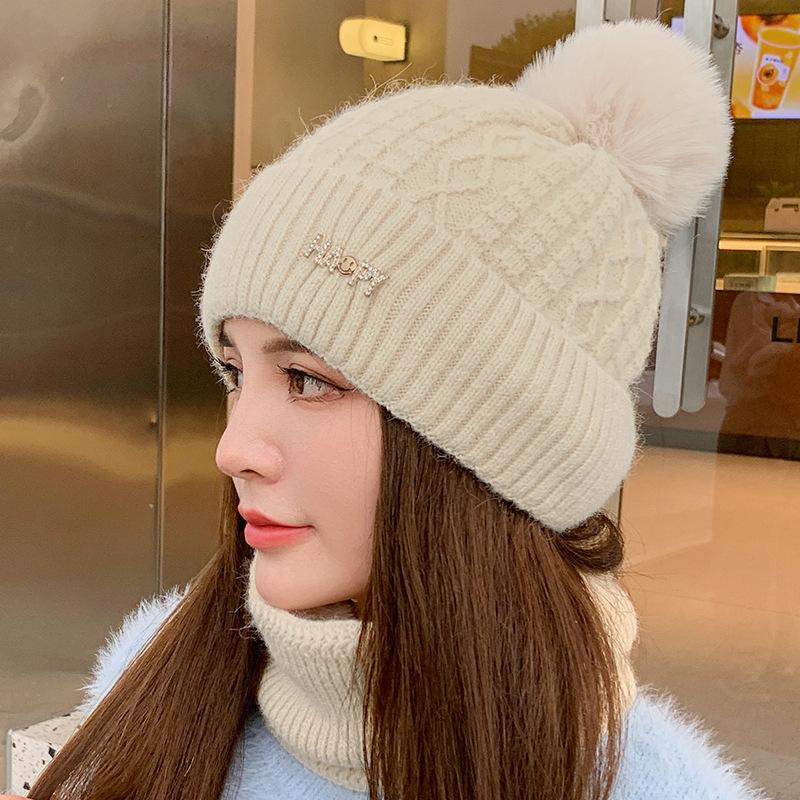 Hat Women's Cold-proof Knitted Wool Hat Winter Riding Warm Windproof Thickened Pullover Hat