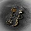 Boucles d'oreilles pendantes vintage Free People Visage Soleil Lune pour femmes, design créatif, boucles d'oreilles asymétriques, bijoux de fête rétro