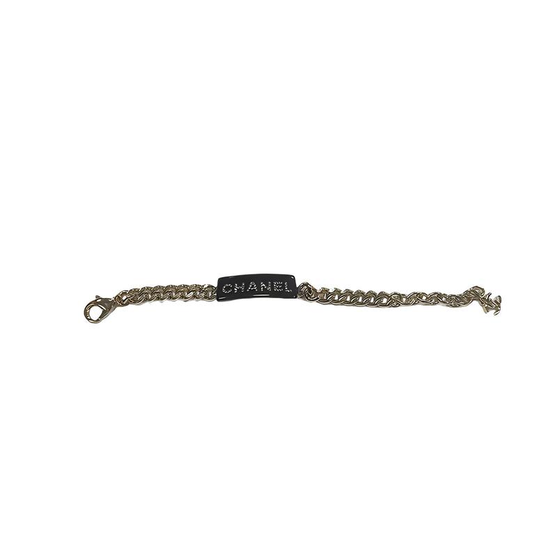 Chanel Classic Logo Rhinestone Inlaid Bracelet, Same Style for Men and Women, Black/gold