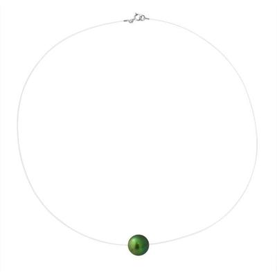 Necklace - - AAA+ Freshwater Cultured Pearl - Intense Green - 925 Silver - 9-10 Mm