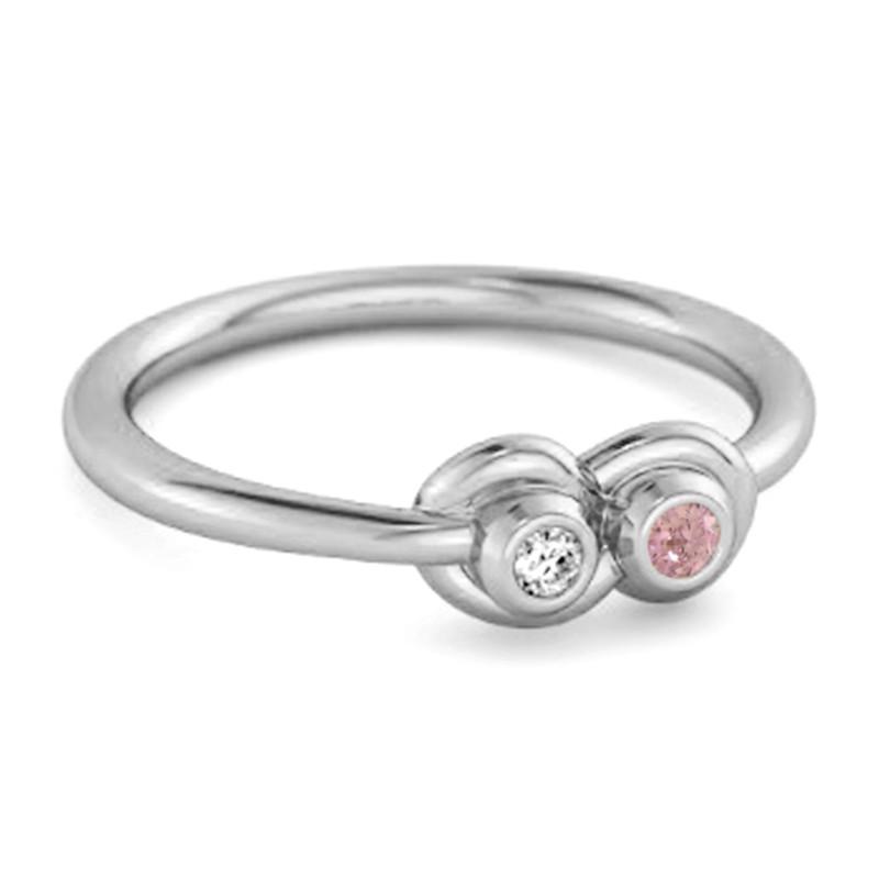 925 Sterling Silver Pink Topaz Twin Bezel Minimalist Women Wedding Ring