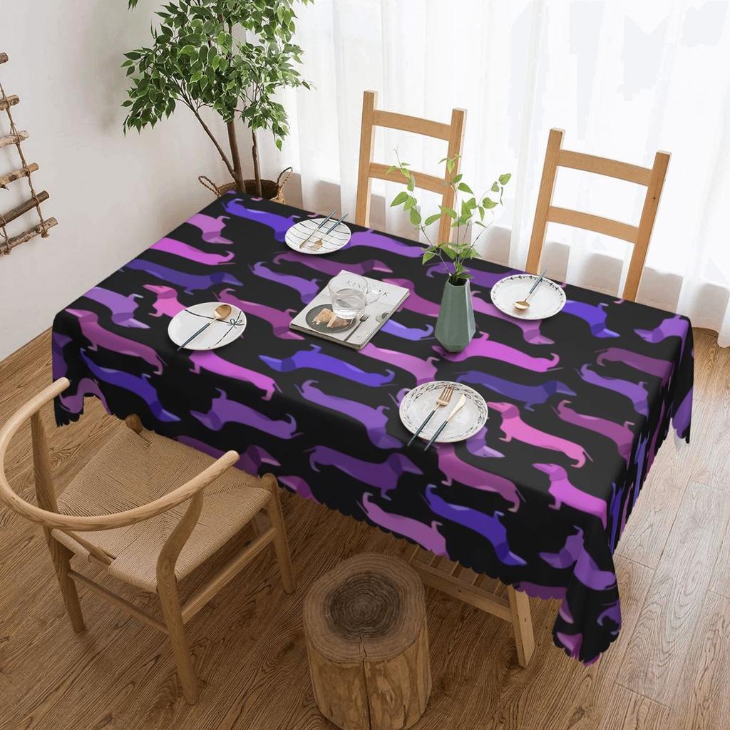 Rectangular Couple Dachshund Dog Pattern With Heart Table Cloth Waterproof Tablecloth Outdoor Table Cover